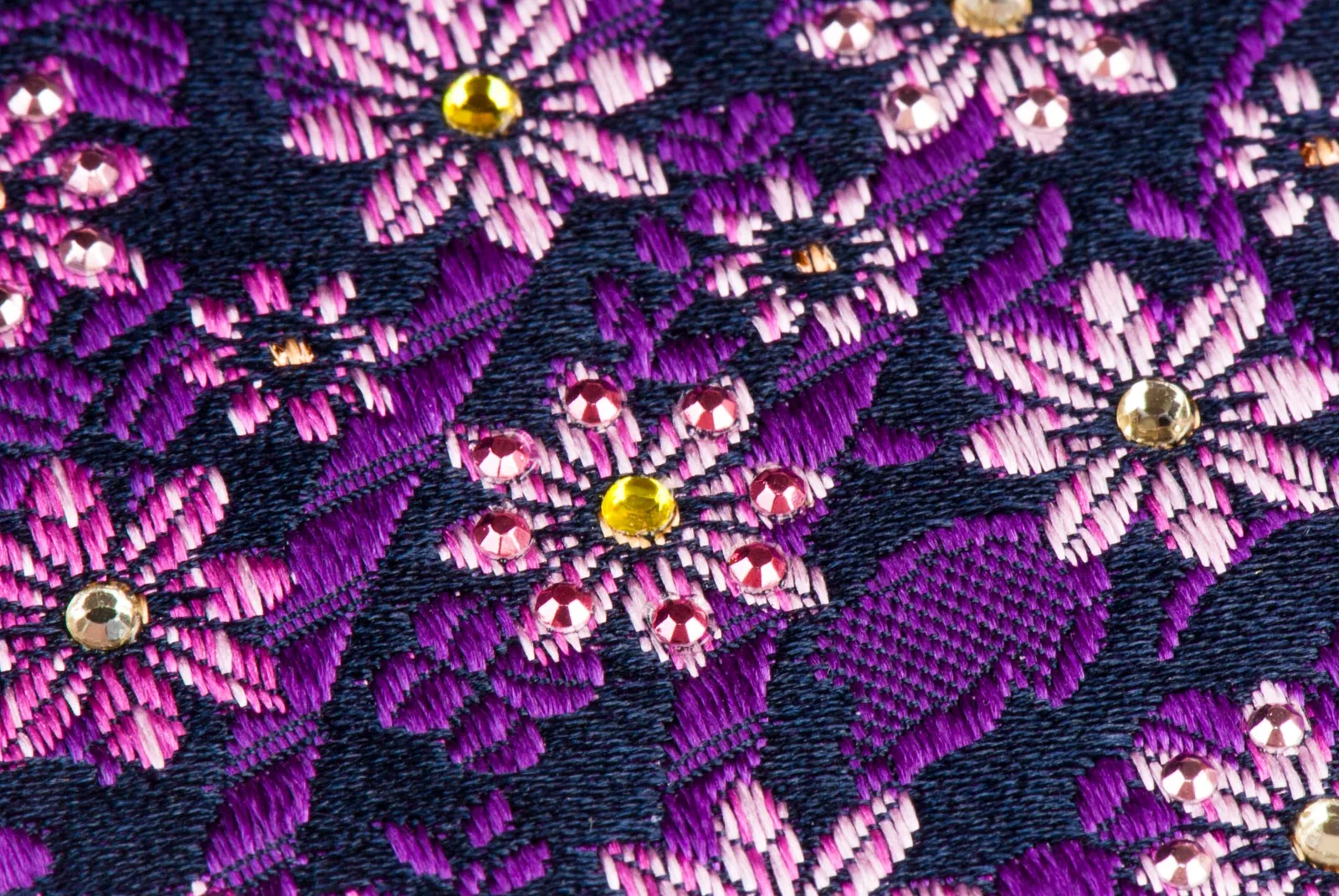 Mila Schon Neck Tie With Rhinestones Pink  Purple Floral On Purple 3 1/2 Inch