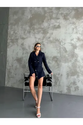 MXM Women TWEED SHORTS SKIRT SUIT WITH LAPEL NECKLINE - Salina Cruz