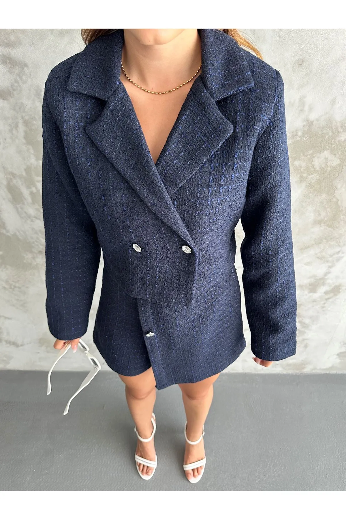 MXM Women TWEED SHORTS SKIRT SUIT WITH LAPEL NECKLINE - Salina Cruz