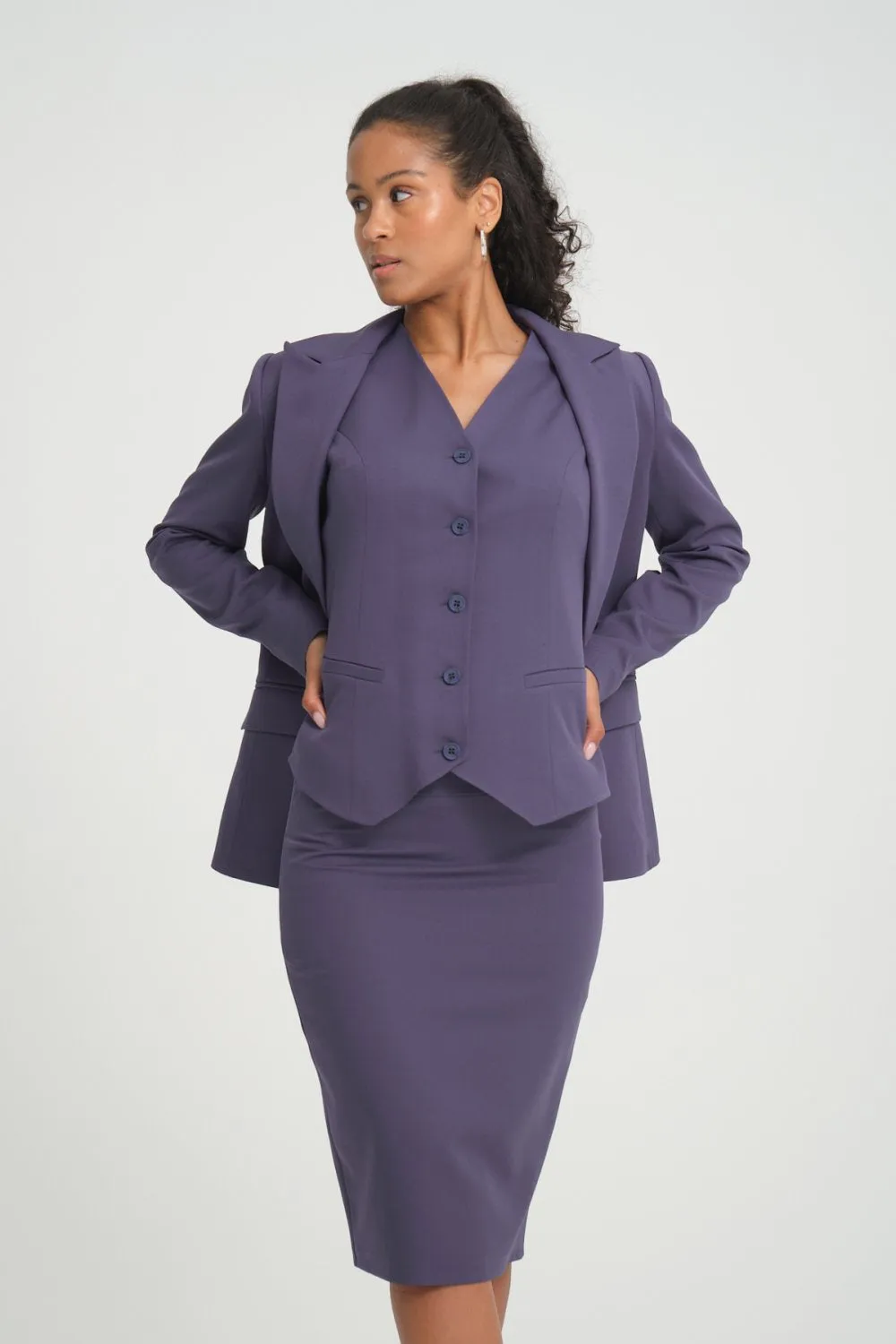 NDL Women Three-Piece Women's Suit with Vest-Jacket Skirt Anthracite - East Providence