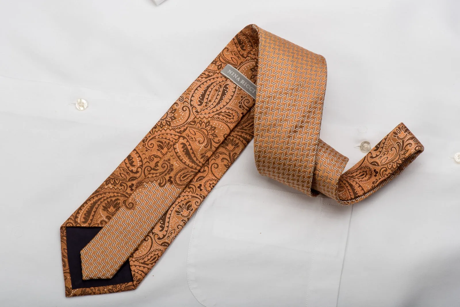 Nina Ricci Men's Silk Necktie Paisley On Golden Orange Sparkling With Rhinestones
