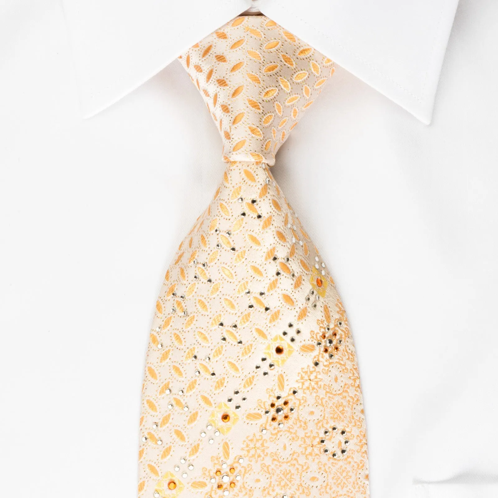 Park Land Silk Rhinestone Necktie Orange Marrakesh On Peach With Golden Sparkles