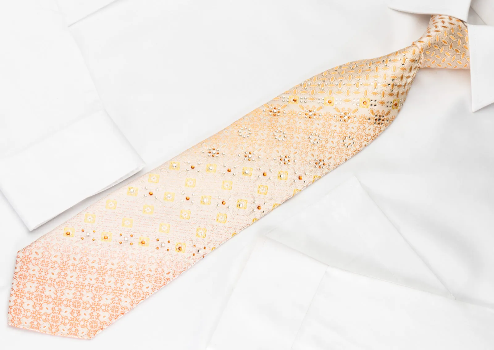 Park Land Silk Rhinestone Necktie Orange Marrakesh On Peach With Golden Sparkles