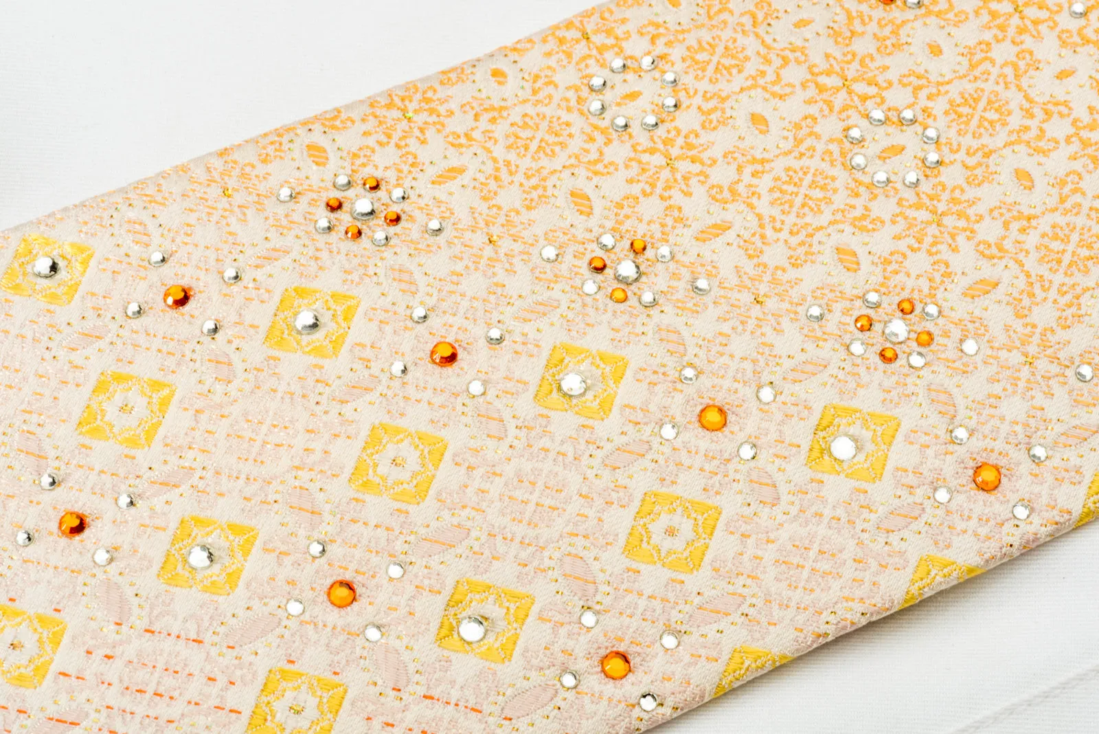 Park Land Silk Rhinestone Necktie Orange Marrakesh On Peach With Golden Sparkles