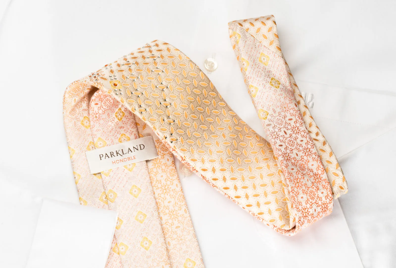 Park Land Silk Rhinestone Necktie Orange Marrakesh On Peach With Golden Sparkles