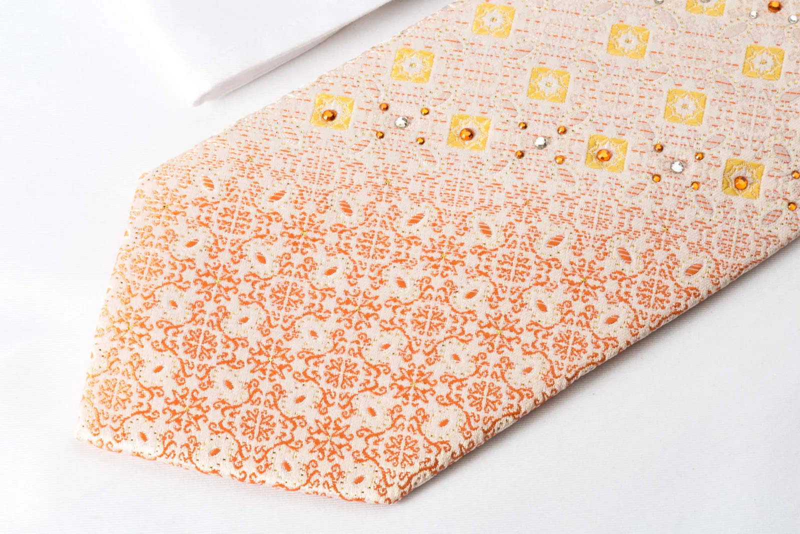 Park Land Silk Rhinestone Necktie Orange Marrakesh On Peach With Golden Sparkles