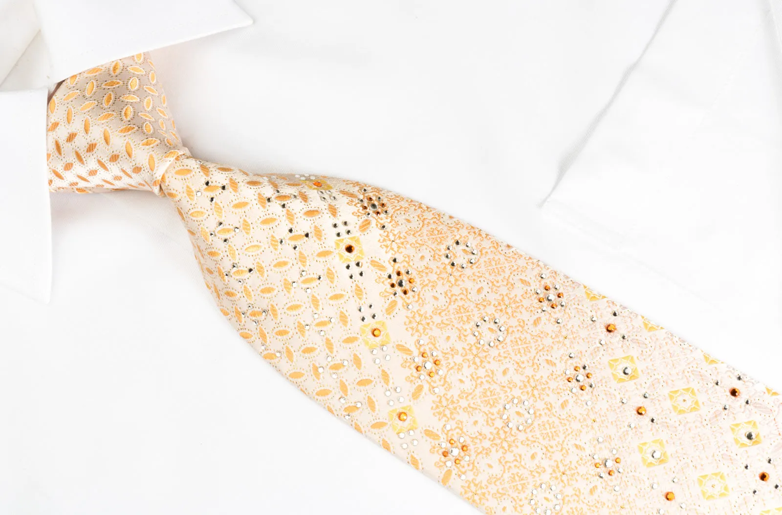 Park Land Silk Rhinestone Necktie Orange Marrakesh On Peach With Golden Sparkles