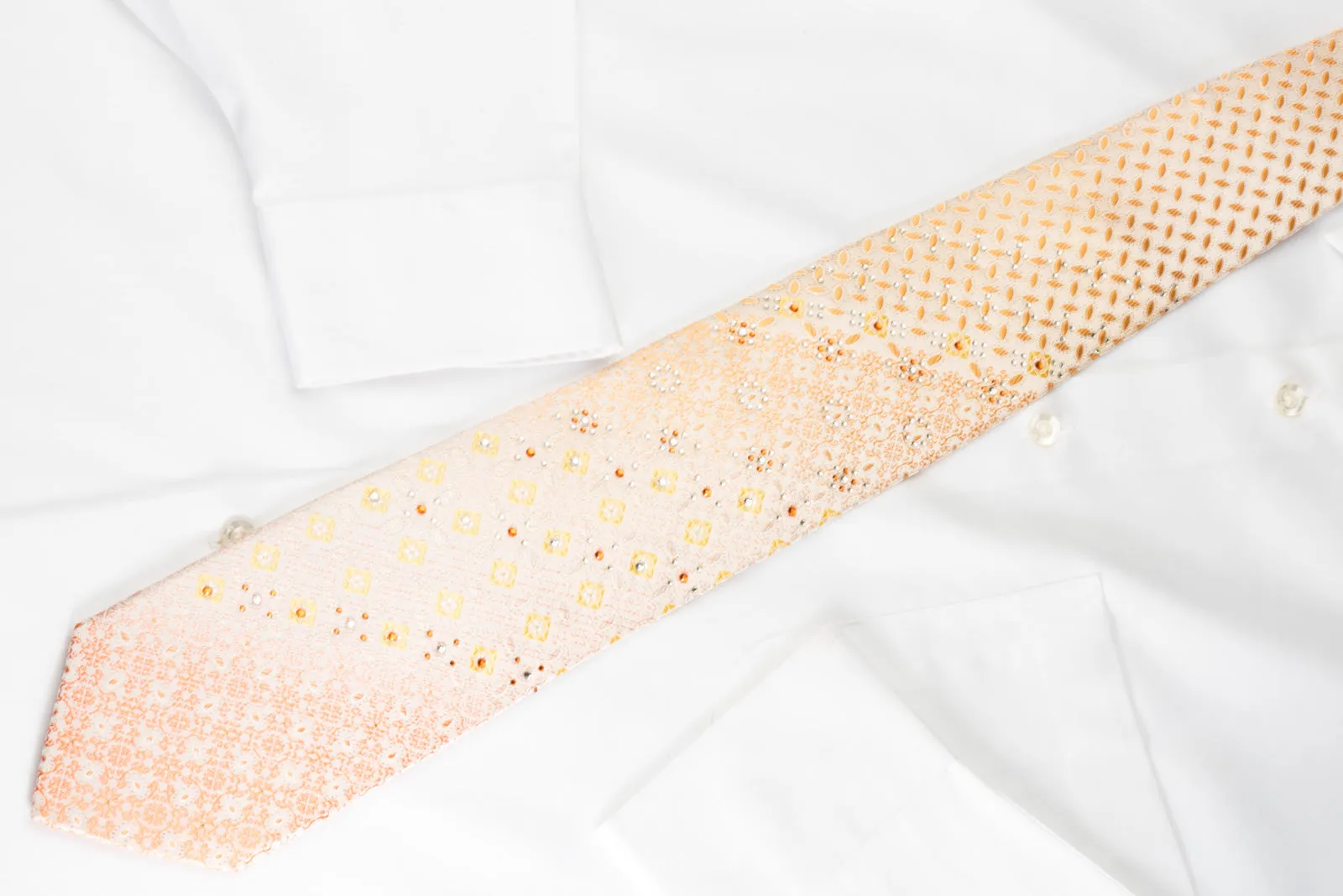 Park Land Silk Rhinestone Necktie Orange Marrakesh On Peach With Golden Sparkles
