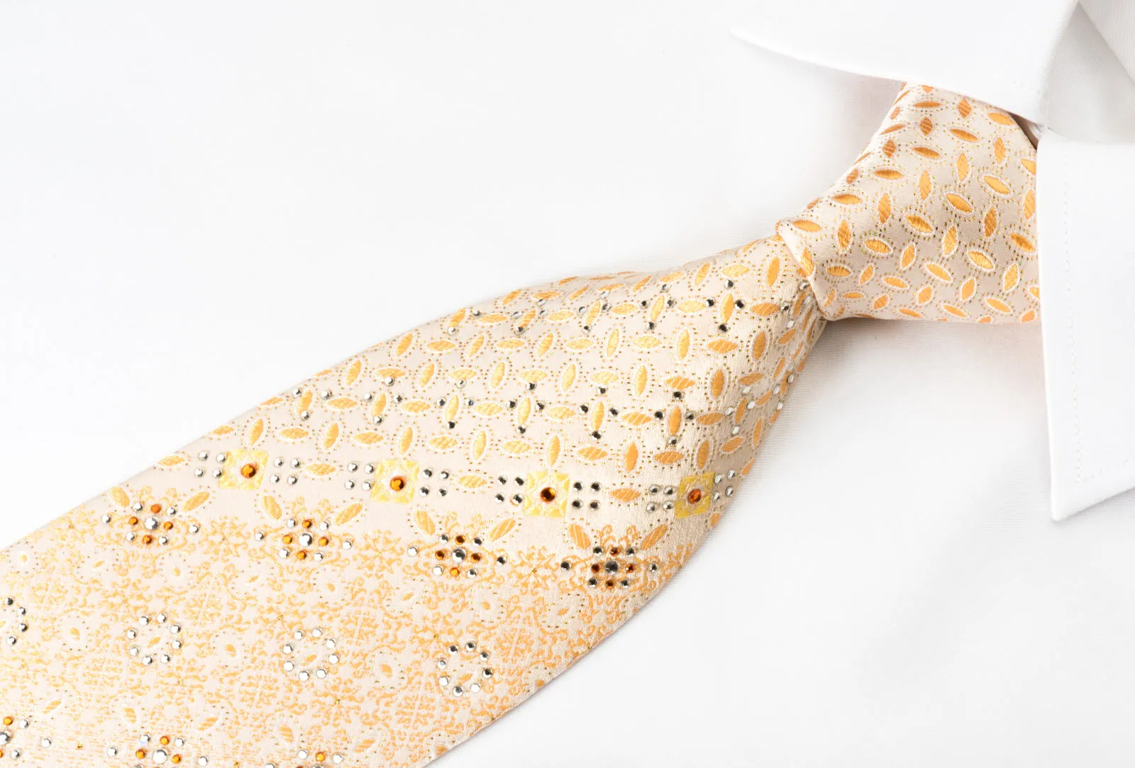 Park Land Silk Rhinestone Necktie Orange Marrakesh On Peach With Golden Sparkles