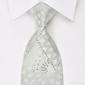 Pierre Balmain Silk Necktie Geometric On Silver With Rhinestones