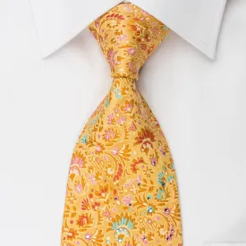 Pierre Cardin Silk Tie Floral On Orange With Crystal Rhinestones
