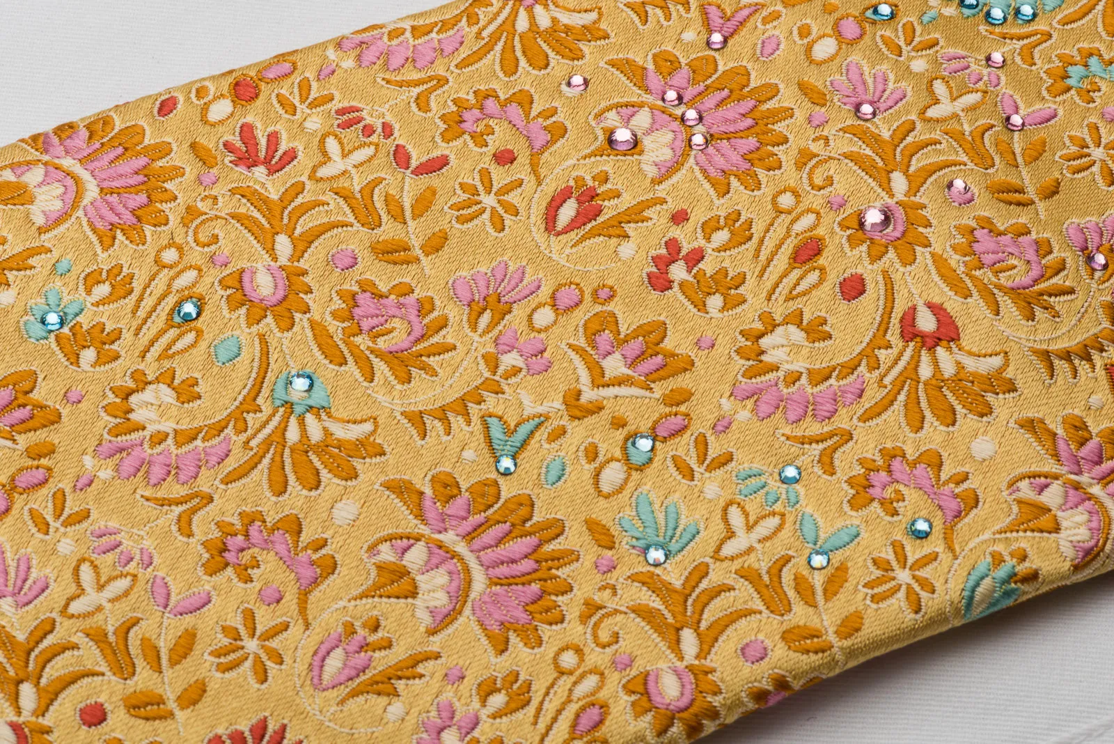 Pierre Cardin Silk Tie Floral On Orange With Crystal Rhinestones
