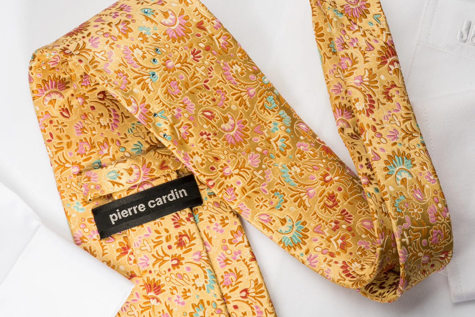 Pierre Cardin Silk Tie Floral On Orange With Crystal Rhinestones