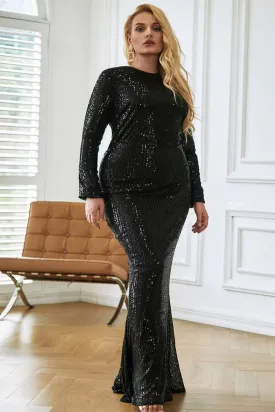 Plus Size Elastic Sequins Black Maxi Dress
