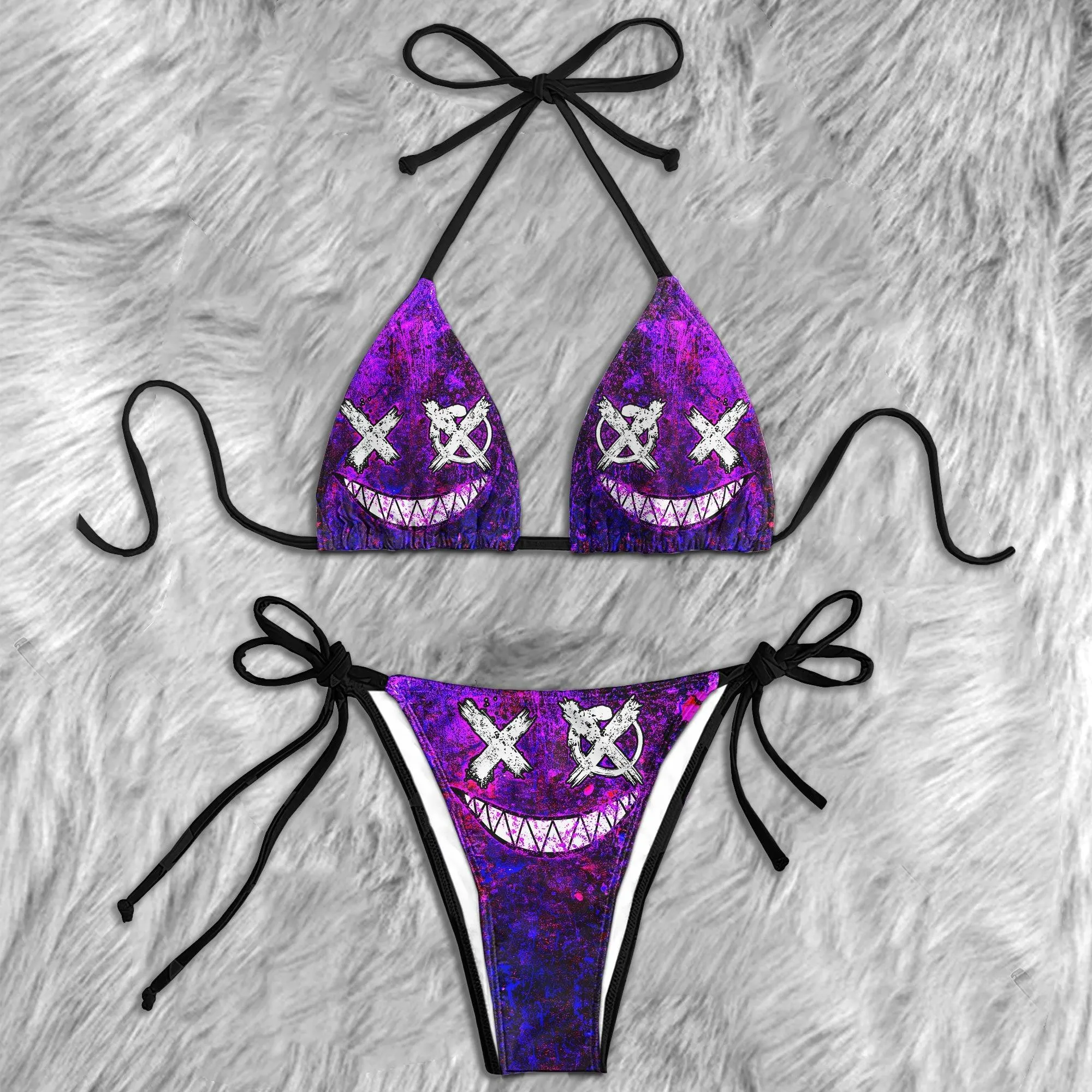 Purple Psycho Skull Micro Triangle Bikini Swimsuit