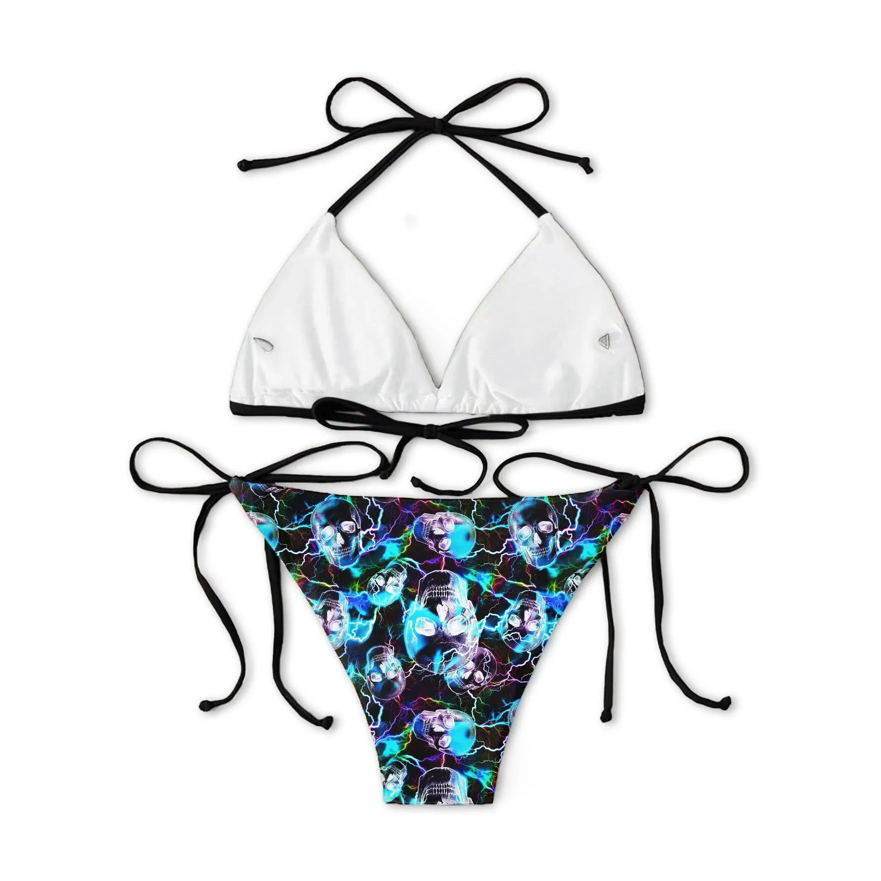 Radiant Rainbow Thunder Skull Pattern Micro Triangle Bikini Swimsuit