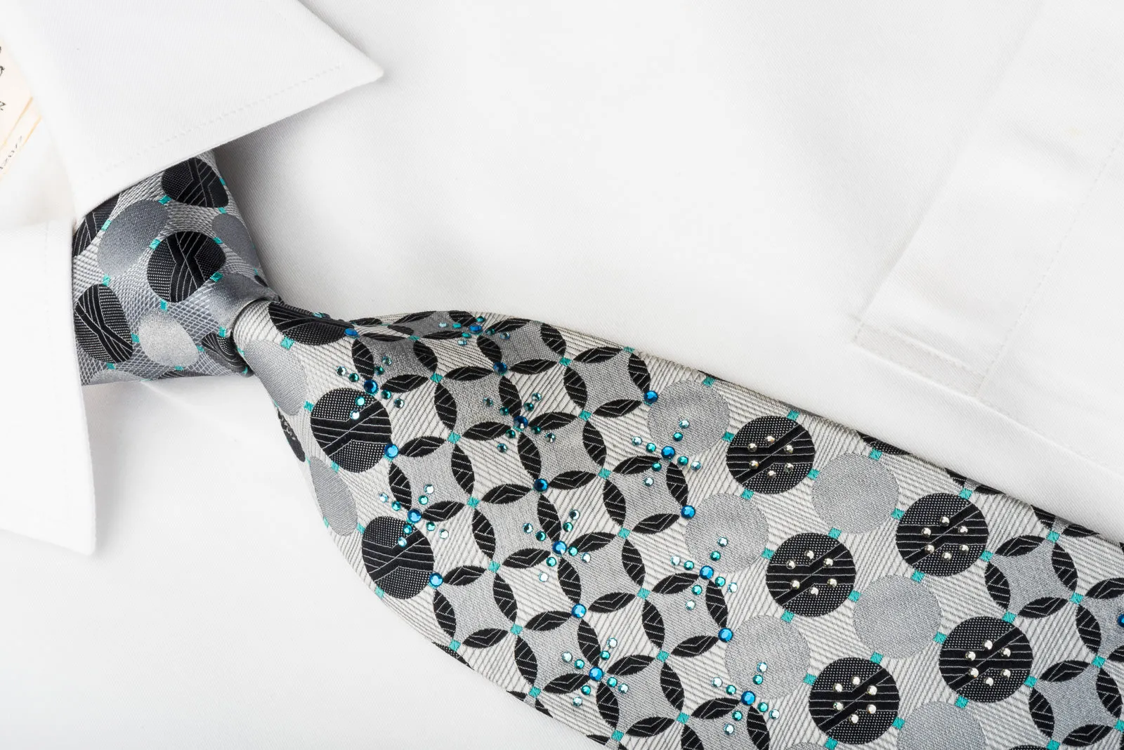 Renoma Rhinestone Necktie Silver Geometric On Black With Silver Sparkles