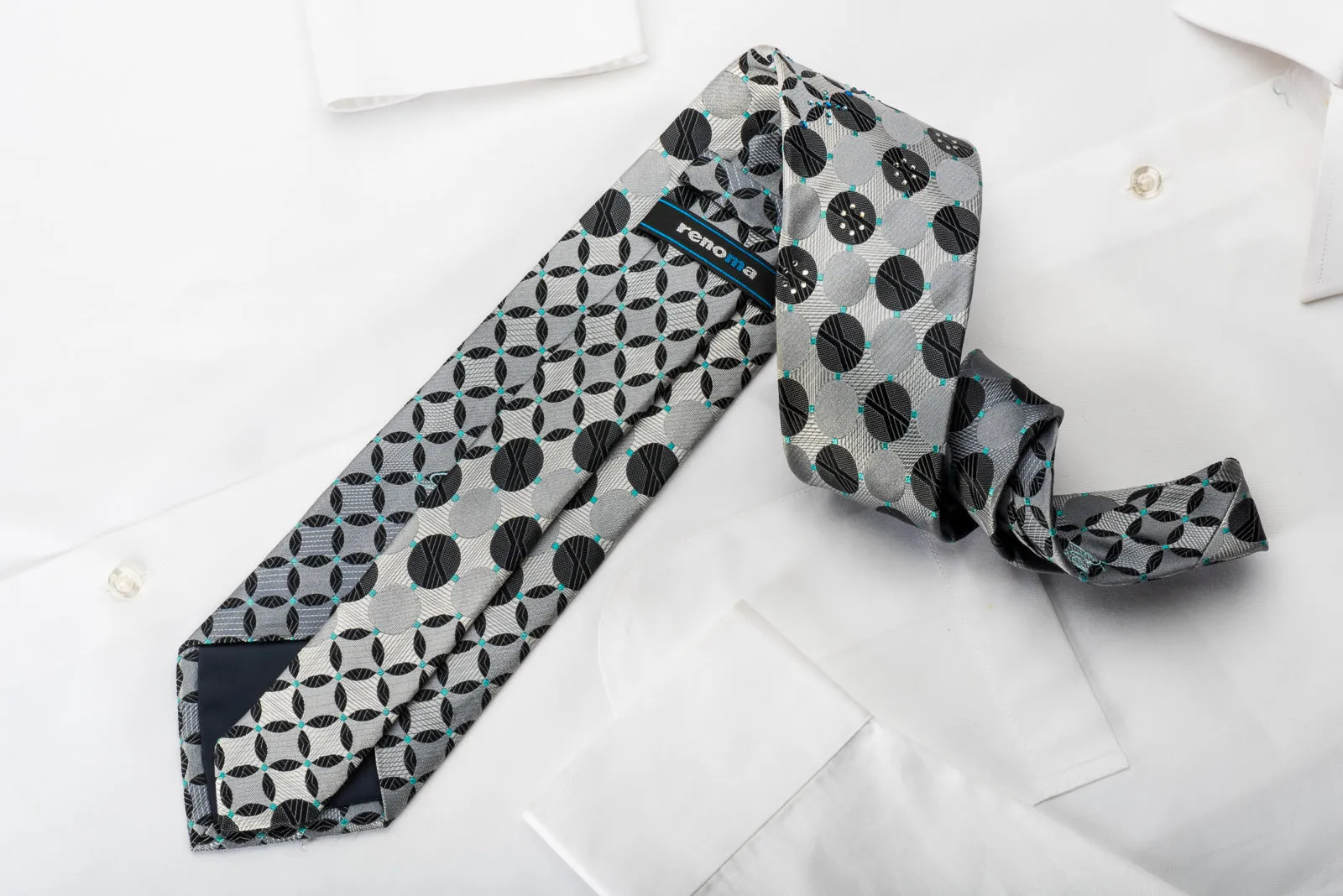 Renoma Rhinestone Necktie Silver Geometric On Black With Silver Sparkles