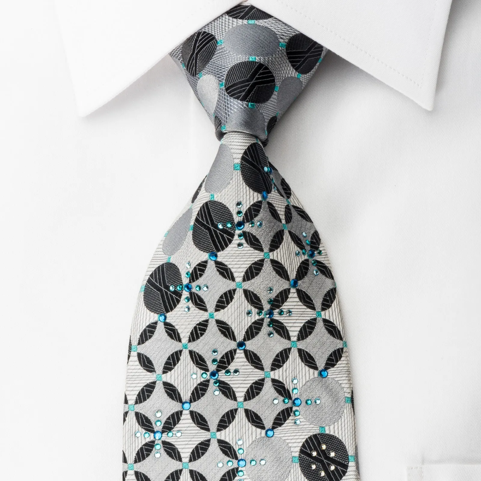 Renoma Rhinestone Necktie Silver Geometric On Black With Silver Sparkles