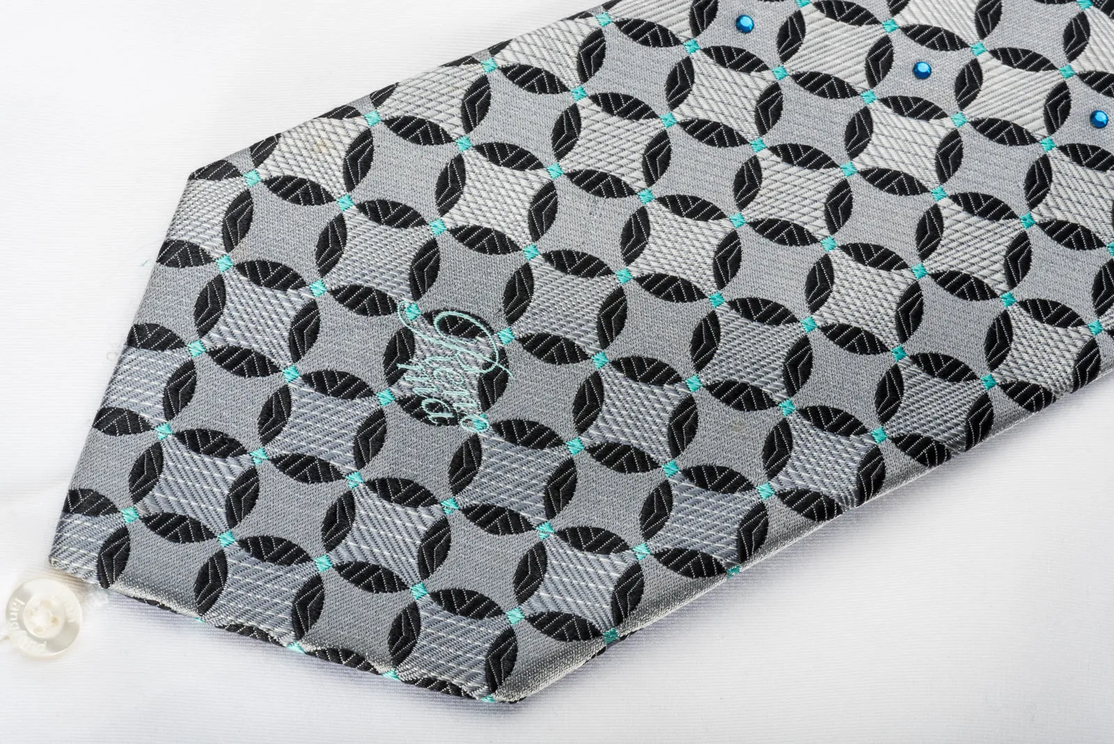 Renoma Rhinestone Necktie Silver Geometric On Black With Silver Sparkles
