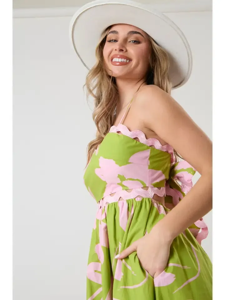 Ric Rac Trim Back Tie Maxi Dress
