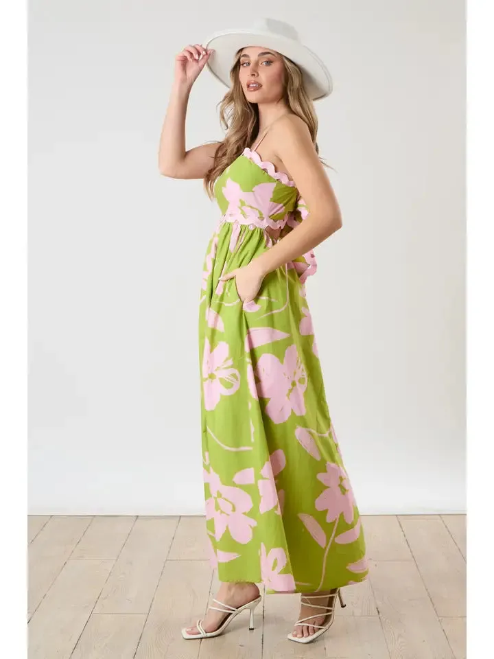 Ric Rac Trim Back Tie Maxi Dress