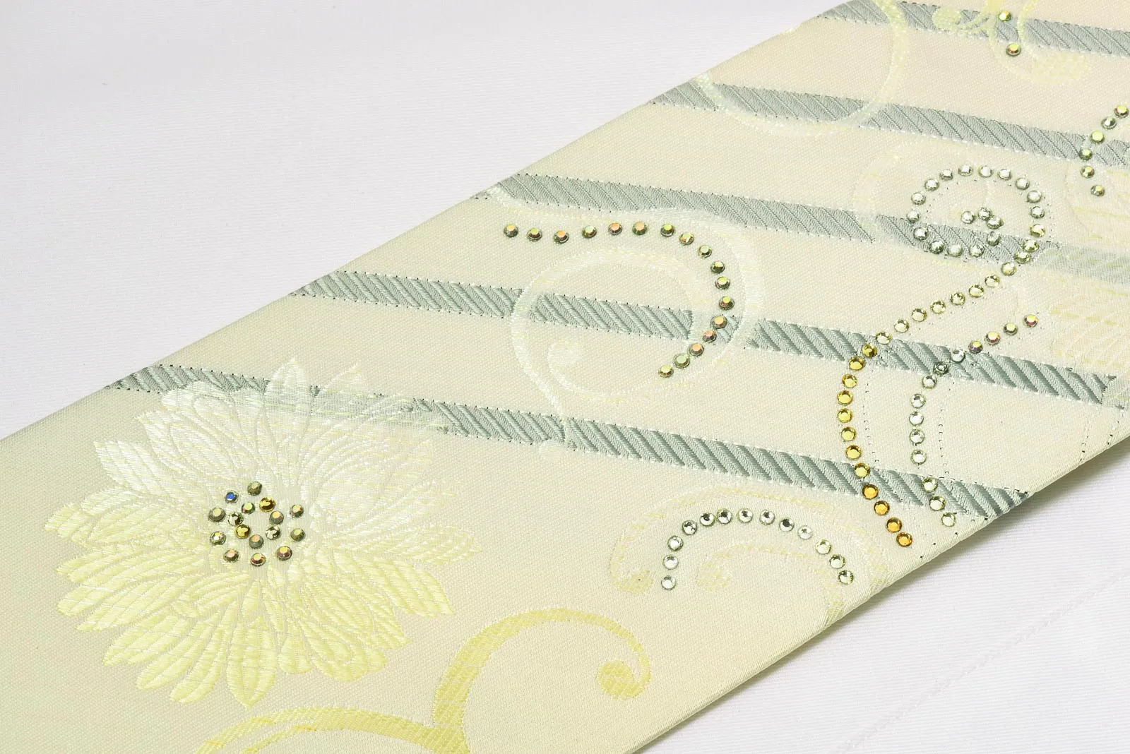 Roberta di Camerino Silk Rhinestone Tie Stripes & Floral On Cream