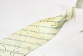 Roberta di Camerino Silk Rhinestone Tie Stripes & Floral On Cream