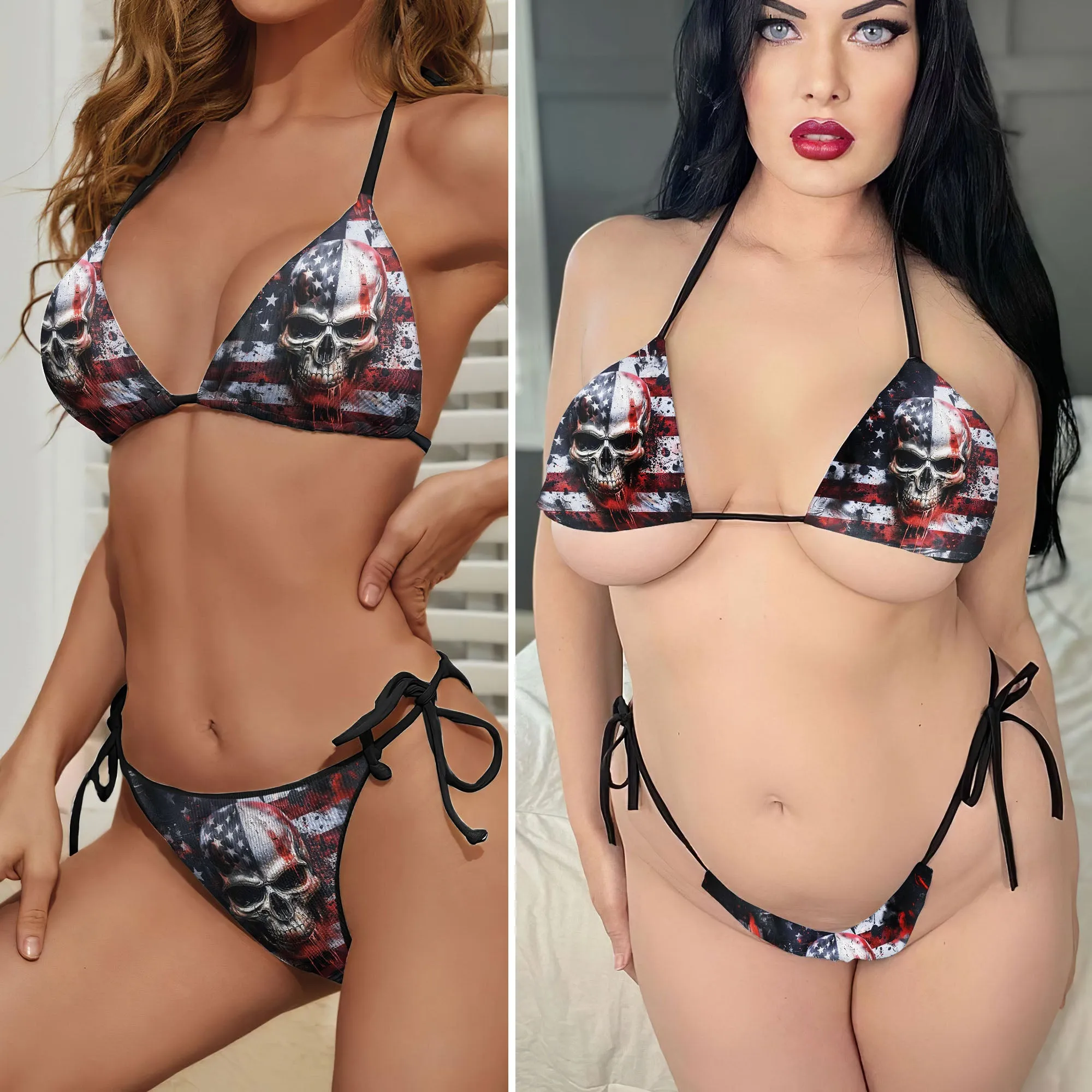 Scary Skull Flag Micro Triangle Bikini Swimsuit
