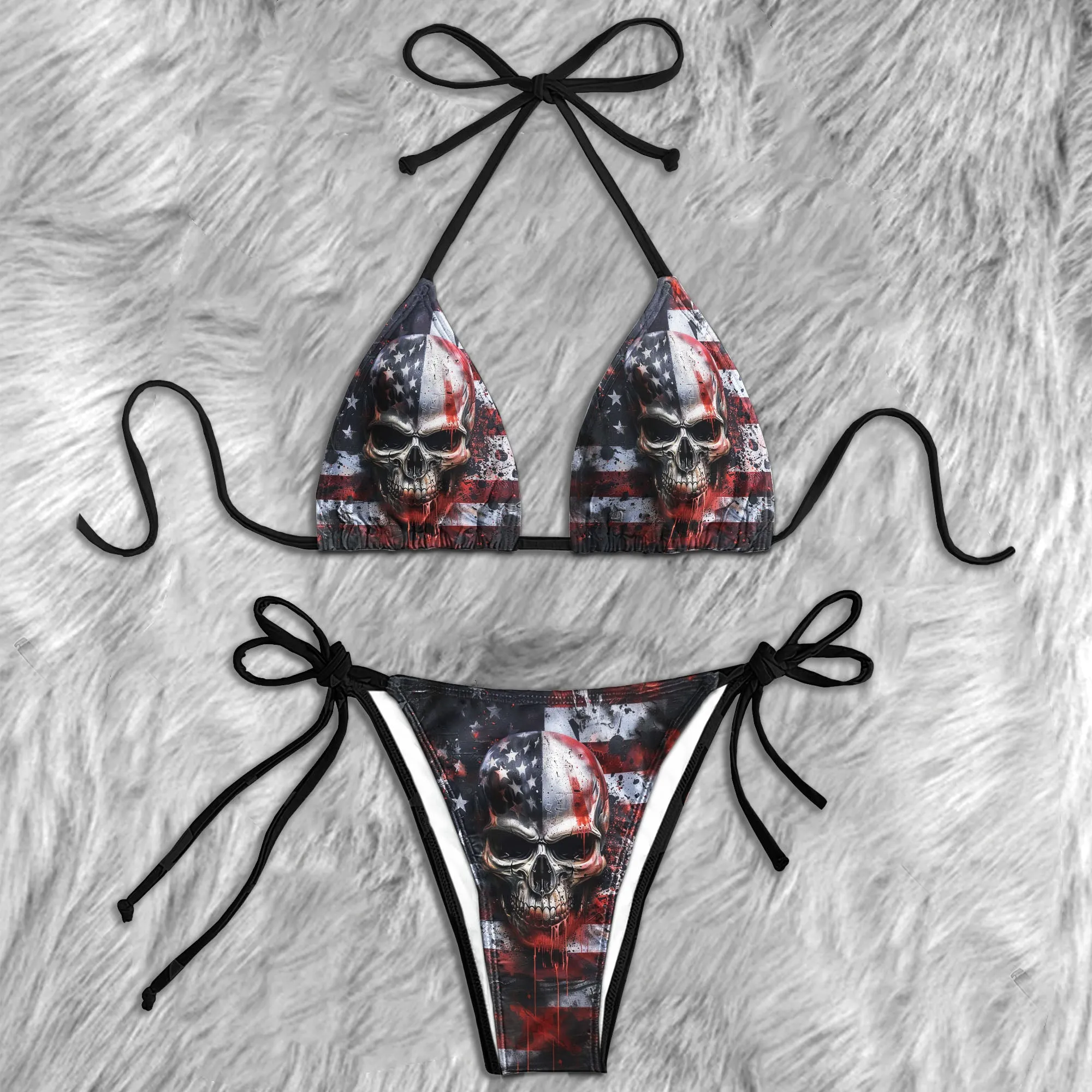 Scary Skull Flag Micro Triangle Bikini Swimsuit