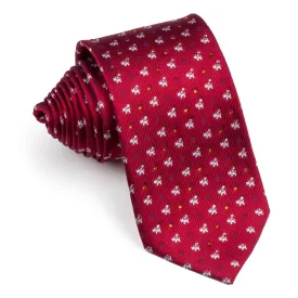 Scottie Dog Silk Neck Tie With Rhinestones Silver Scotty Dog On Burgundy