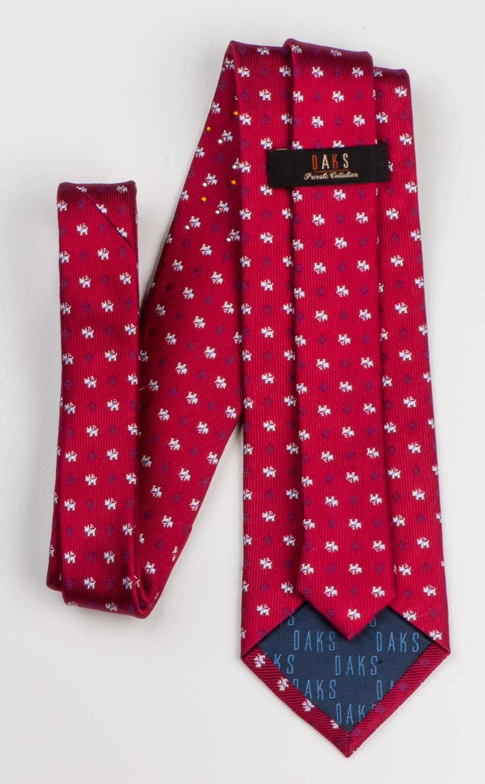 Scottie Dog Silk Neck Tie With Rhinestones Silver Scotty Dog On Burgundy