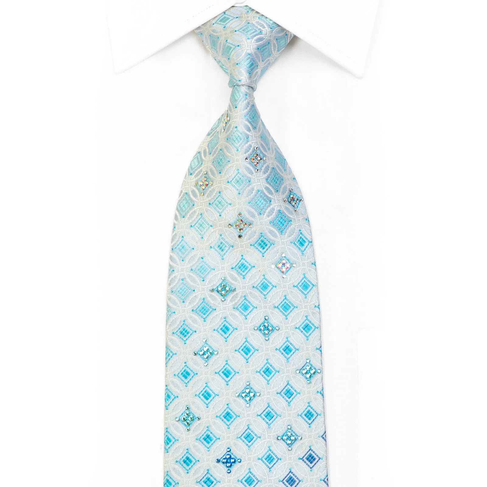 Silver Interlocking Circles On Pale Blue With Blue Sparkles