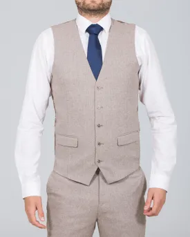 Skopes Jude Slim Fit Tall Waistcoat (stone herringbone)