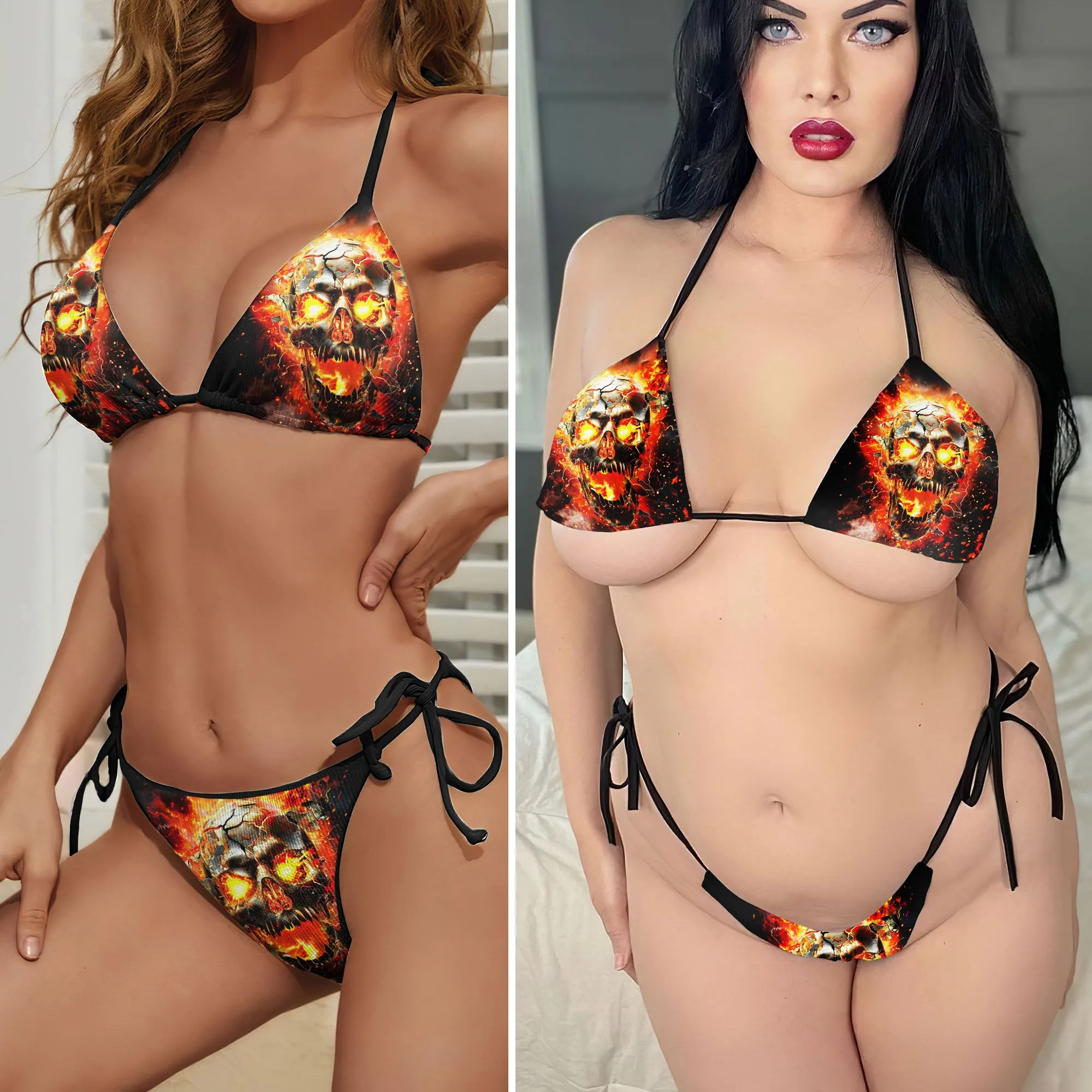 Skull Flame Micro Triangle Bikini Swimsuit