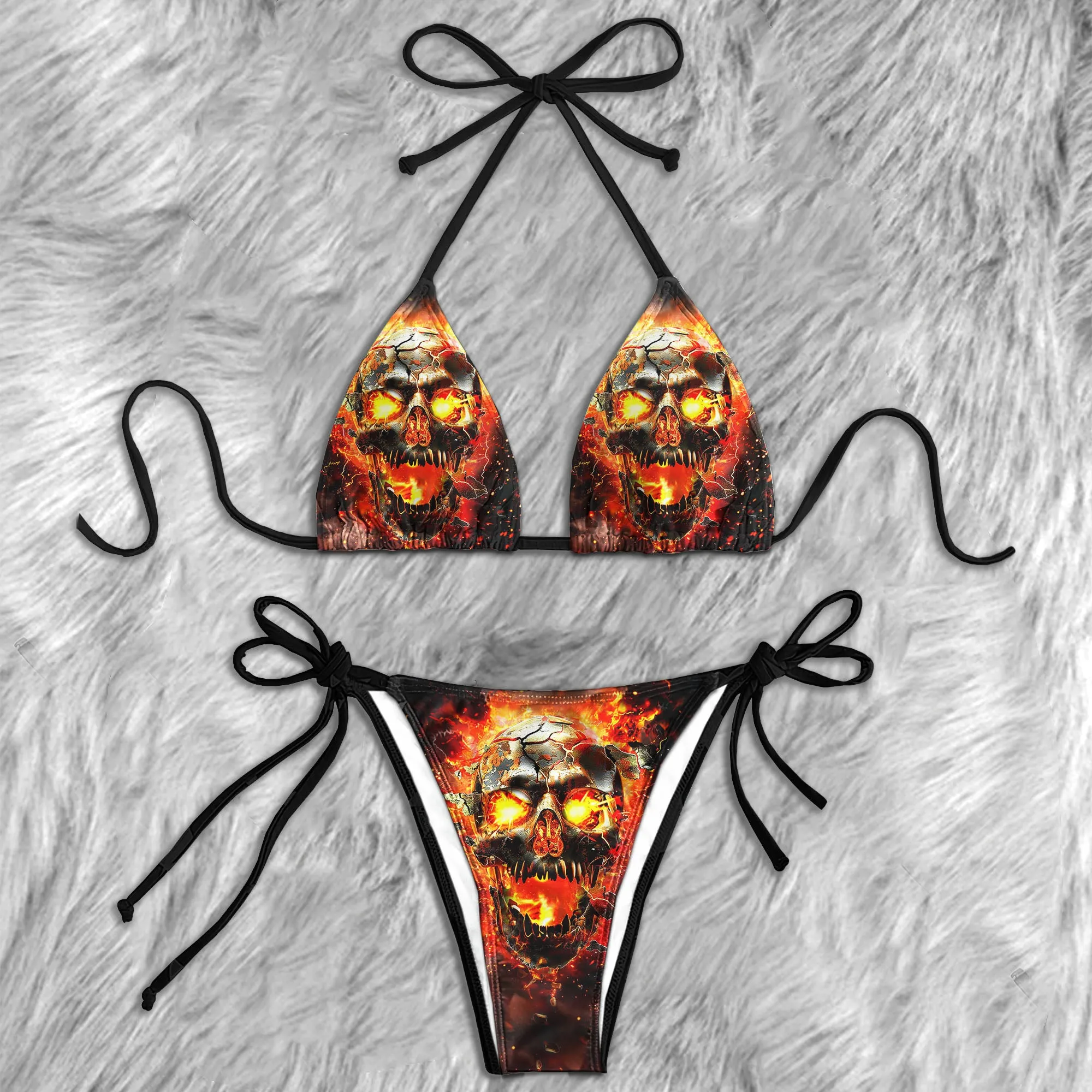 Skull Flame Micro Triangle Bikini Swimsuit