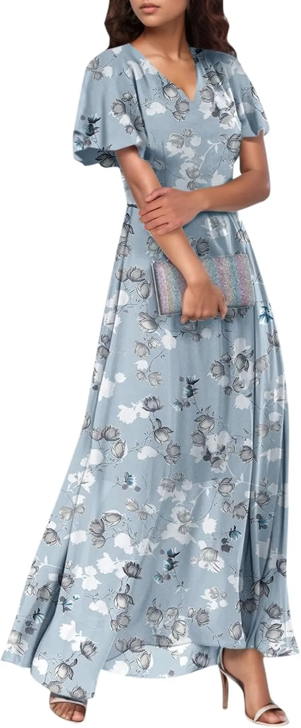 Summer Dresses for Women 2025 Flowy Floral Maxi Dress Elegant Empire Waist Beach Dresses
