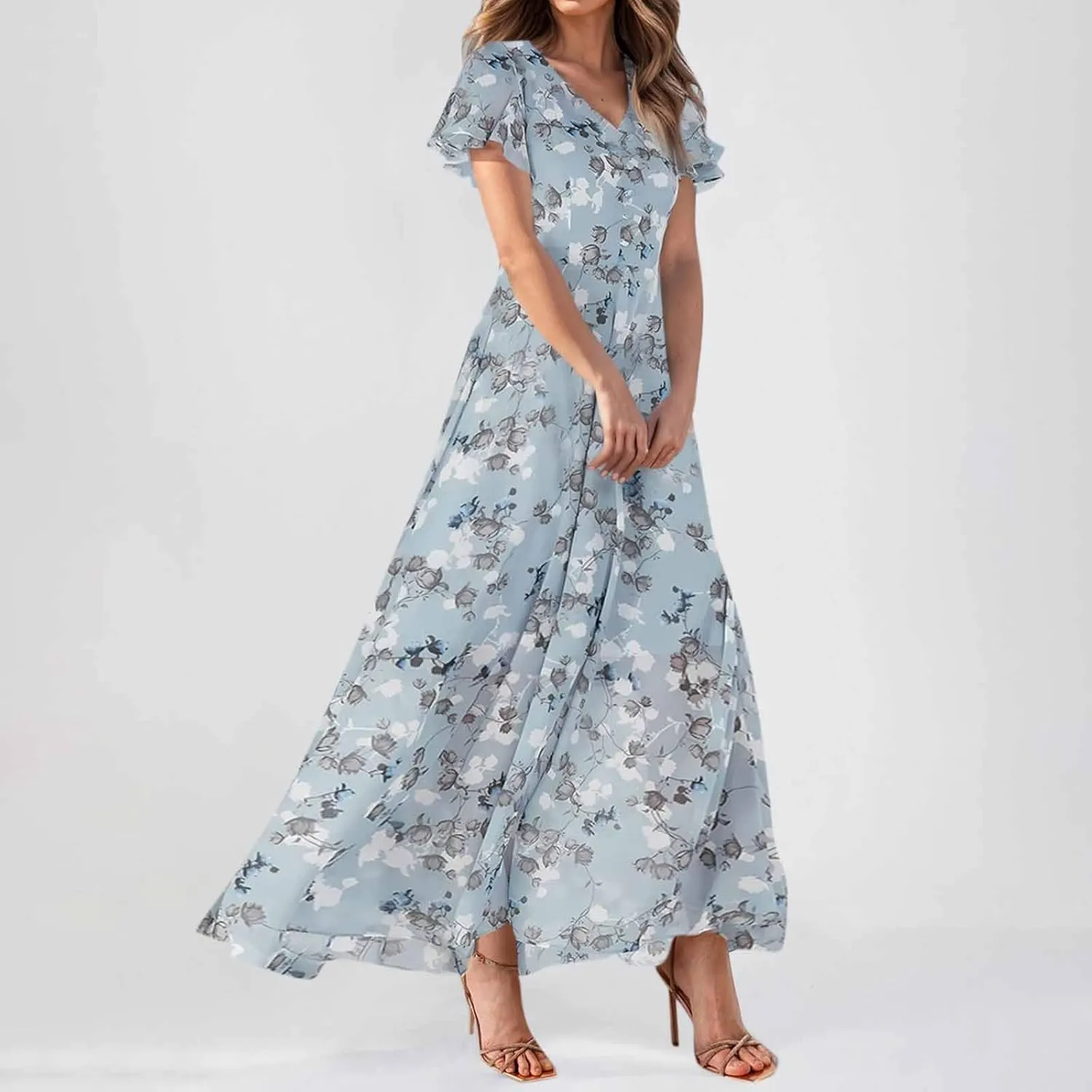 Summer Dresses for Women 2025 Flowy Floral Maxi Dress Elegant Empire Waist Beach Dresses