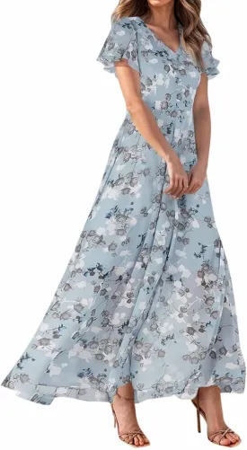Summer Dresses for Women 2025 Flowy Floral Maxi Dress Elegant Empire Waist Beach Dresses