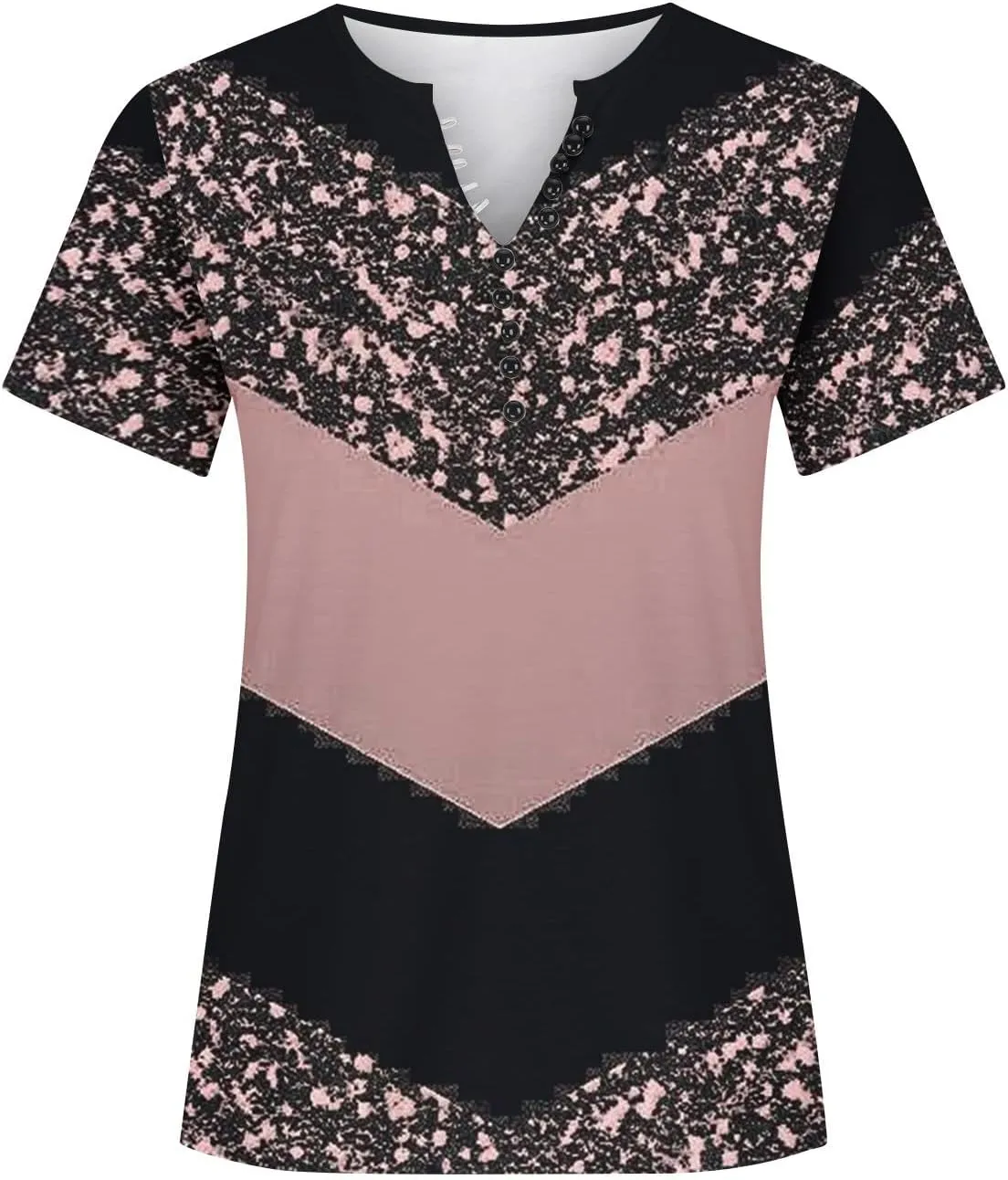 Summer Shirts for Women 2025 Plus Size Short Sleeve Henley Tops Marble Floral Loose Tshirt Tee Casual Dressy Tunics