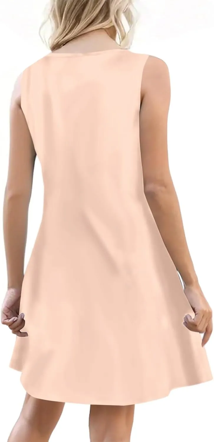 Sun Dresses for Women 2025 Summer Solid/Floral Button Down Sleeveless Midi Dress Loose Vacation Beach Swimsuit Coverups