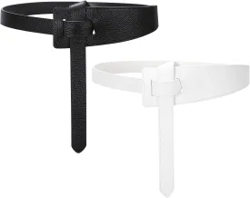 SUOSDEY 2 Pack Women Tie a Knot Belt Genuine Leather Full Grain Leather Waist Belt for Dress Coat Clothing Accessories