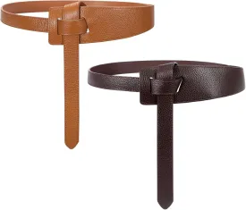 SUOSDEY 2 Pack Women Tie a Knot Belt Genuine Leather Full Grain Leather Waist Belt for Dress Coat Clothing Accessories