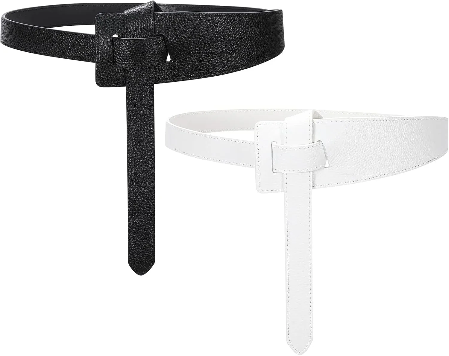 SUOSDEY 2 Pack Women Tie a Knot Belt Genuine Leather Full Grain Leather Waist Belt for Dress Coat Clothing Accessories