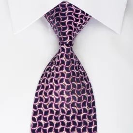 Tie Studio Silk Necktie Geometric Waves On Dark Purple Sparkling With Rhinestones