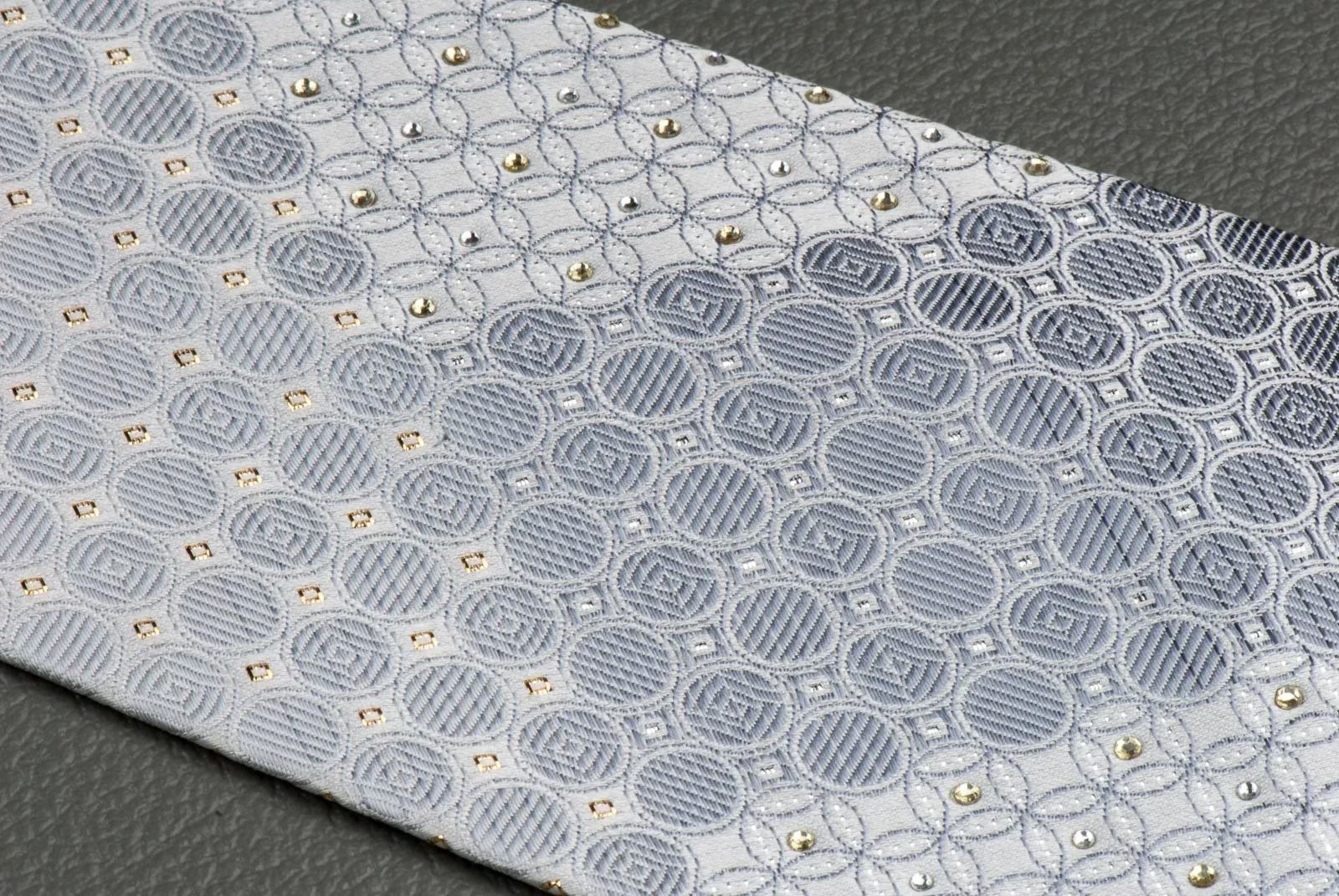 Tino Cosma Rhinestone Silk Tie Geometric Design On White With Golden Sparkles