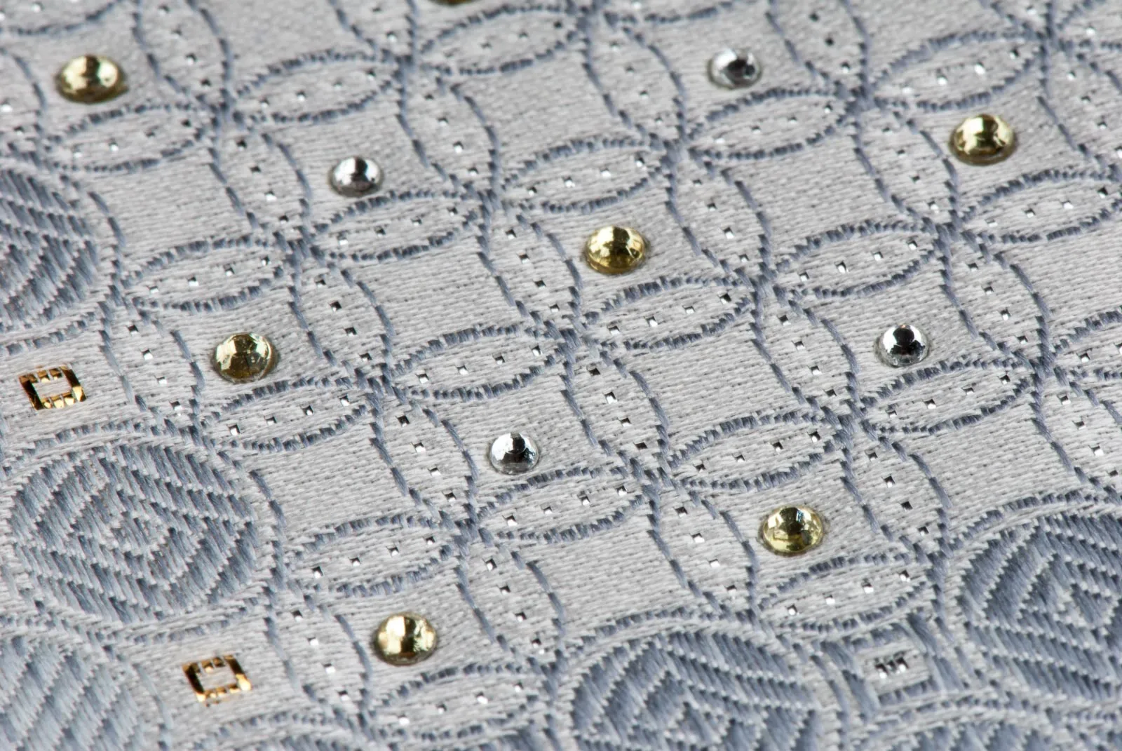 Tino Cosma Rhinestone Silk Tie Geometric Design On White With Golden Sparkles