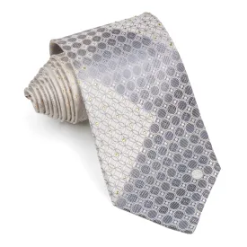 Tino Cosma Rhinestone Silk Tie Geometric Design On White With Golden Sparkles