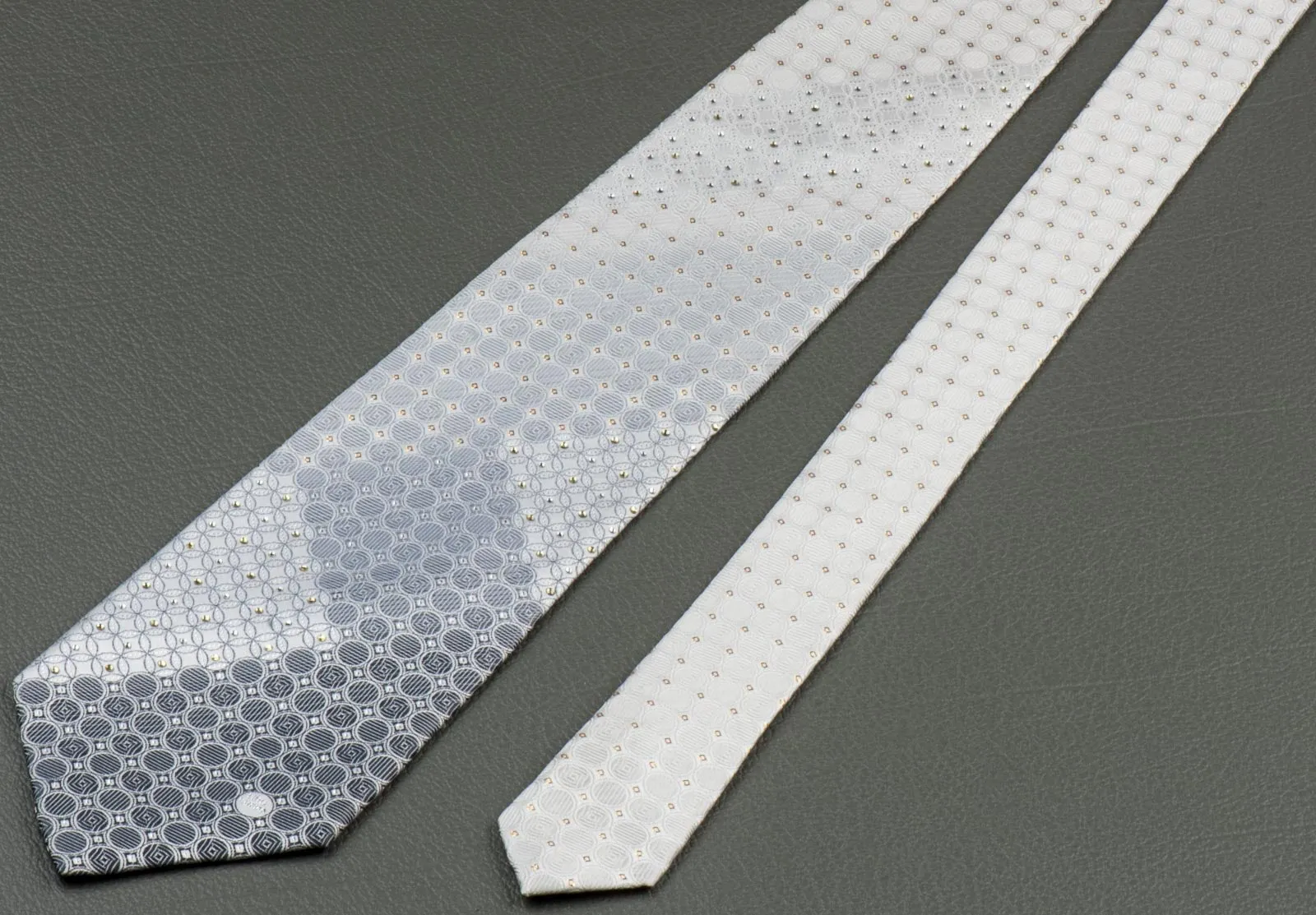 Tino Cosma Rhinestone Silk Tie Geometric Design On White With Golden Sparkles