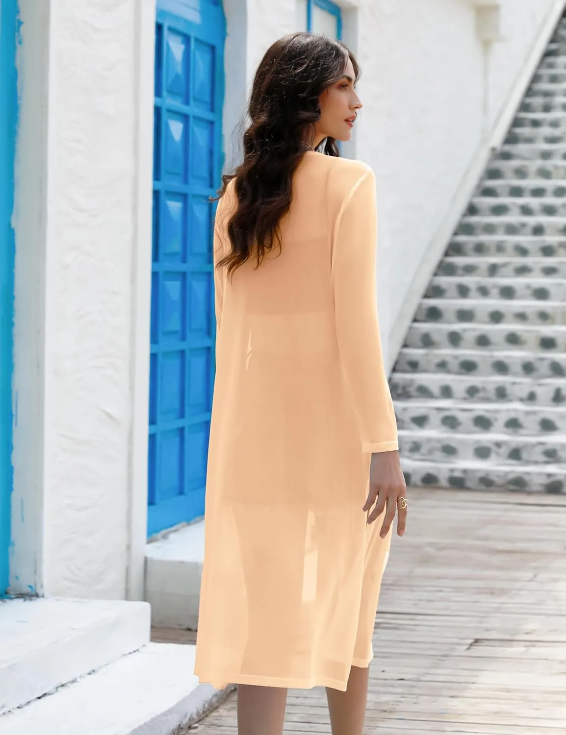 Totatuit Long Summer Cardigan for Women Lightweight Open Front Tops Solid Duster Swimwear Beach Cover Up